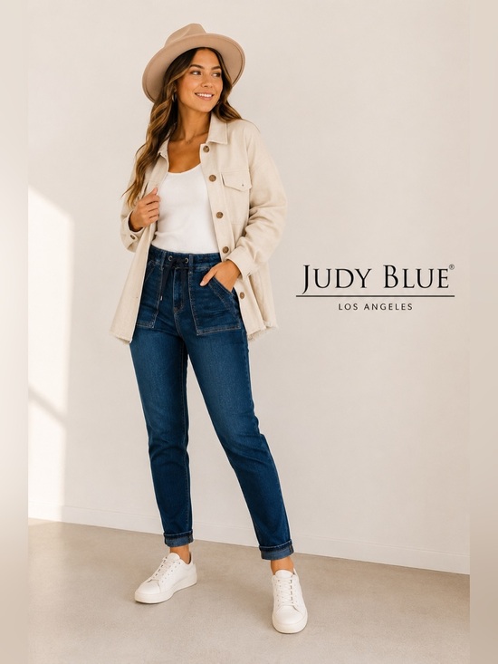 Judy Blue Denim - Judy Blue Jogger Jeans Size 3/26 Dark Wash Drawstring Denim